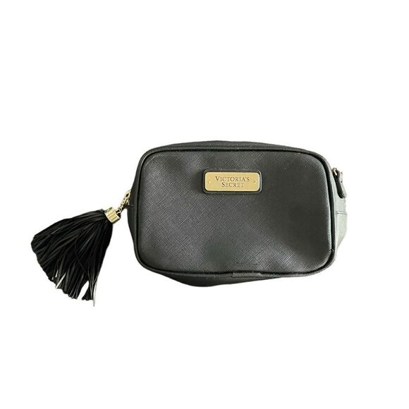 Victoria's Secret VS Small Makeup Clutch Bag. Black w/ Tassels Gold Zip Pink - Picture 1 of 10